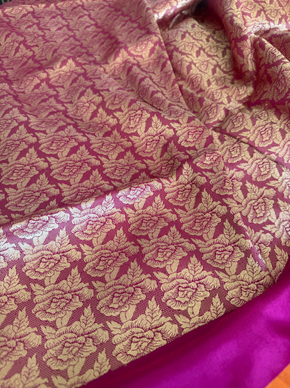 Handwoven Katan Silk Pink Kadhwa Buta saree