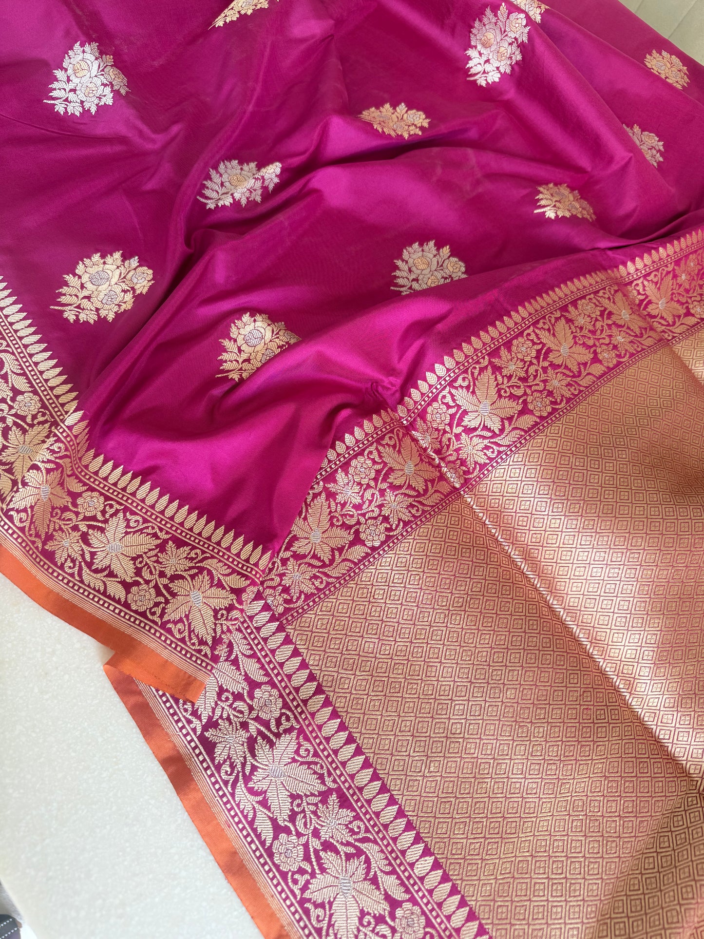 Handwoven Katan Silk Pink Kadhwa Buta saree