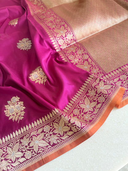 Handwoven Katan Silk Pink Kadhwa Buta saree