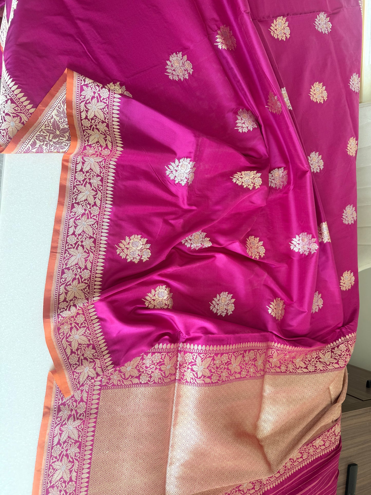 Handwoven Katan Silk Pink Kadhwa Buta saree