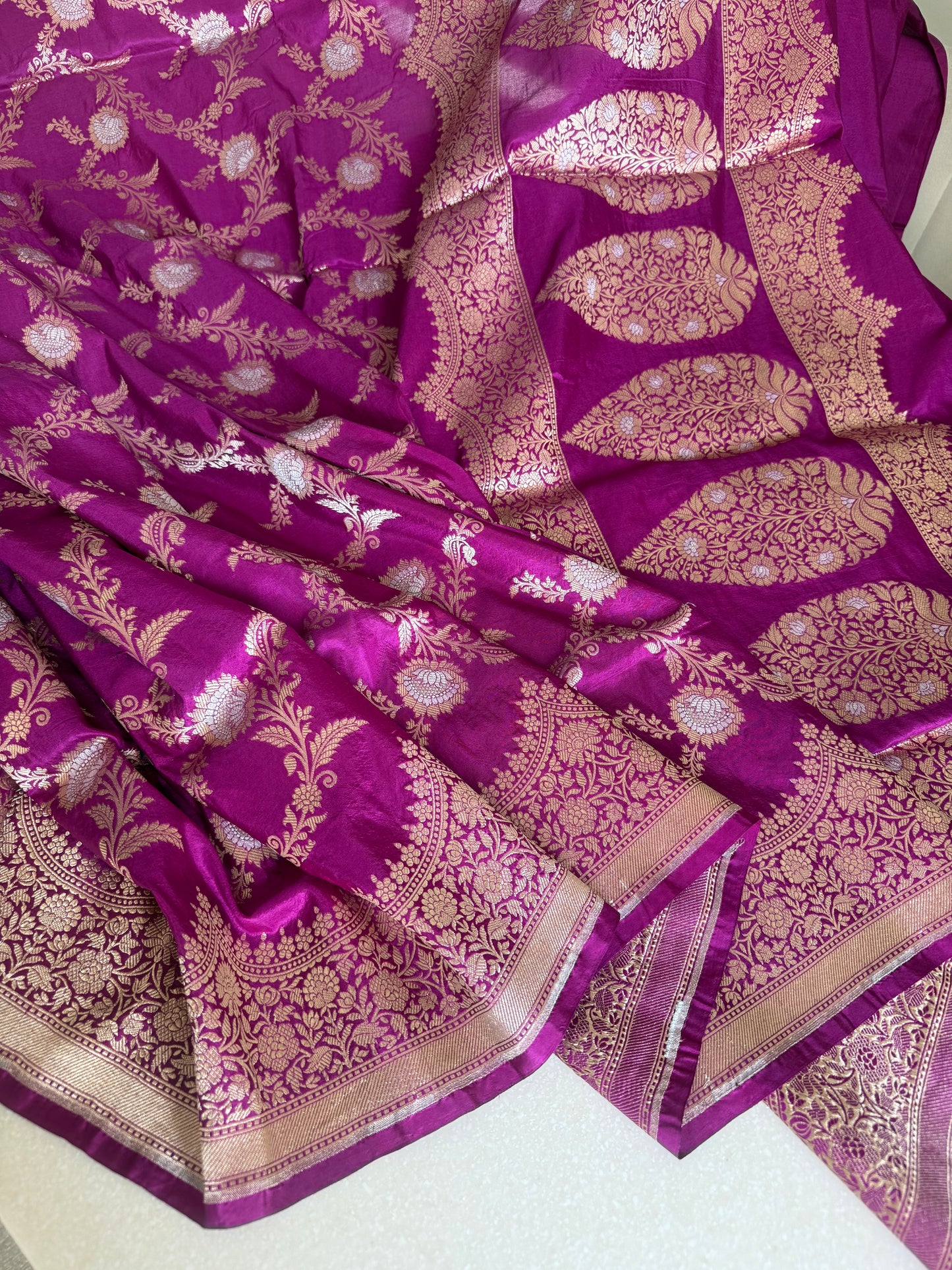 Handwoven Katan Silk Magenta Jaal Saree