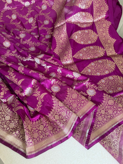 Handwoven Katan Silk Magenta Jaal Saree