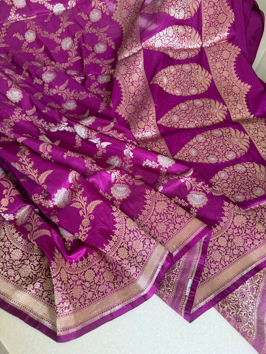 Handwoven Katan Silk Magenta Jaal Saree