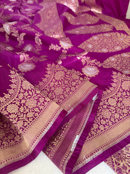 Handwoven Katan Silk Magenta Jaal Saree