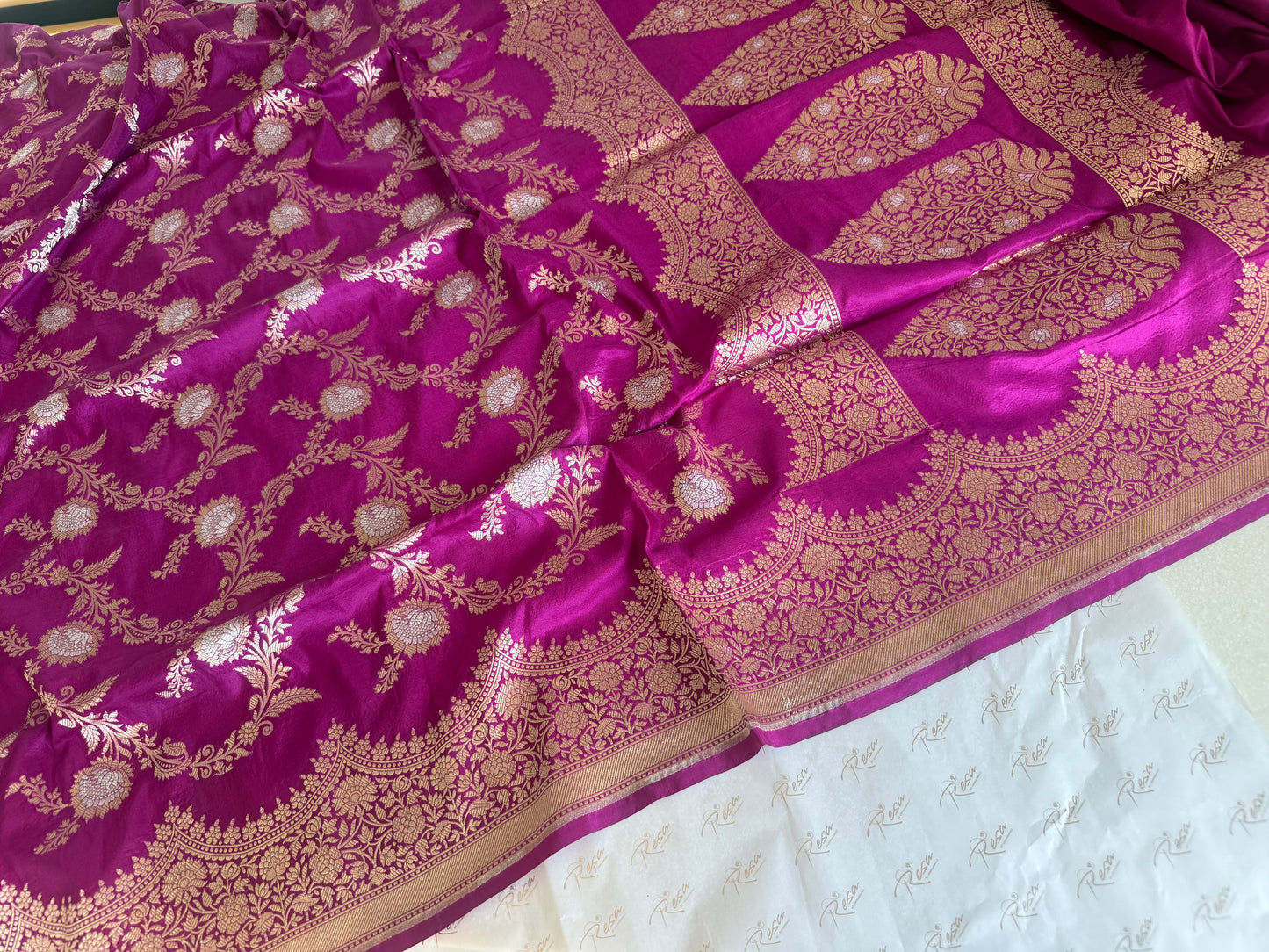 Handwoven Katan Silk Magenta Jaal Saree