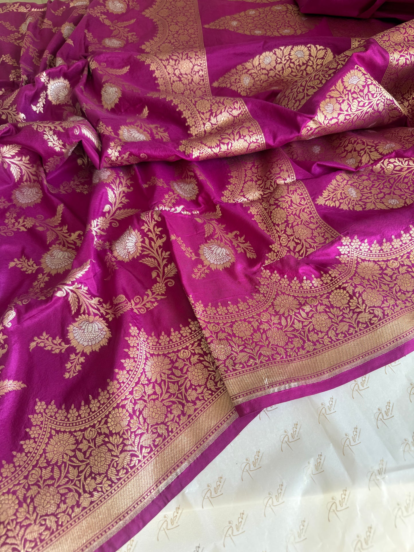 Handwoven Katan Silk Magenta Jaal Saree