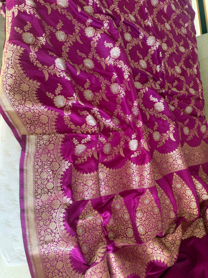 Handwoven Katan Silk Magenta Jaal Saree