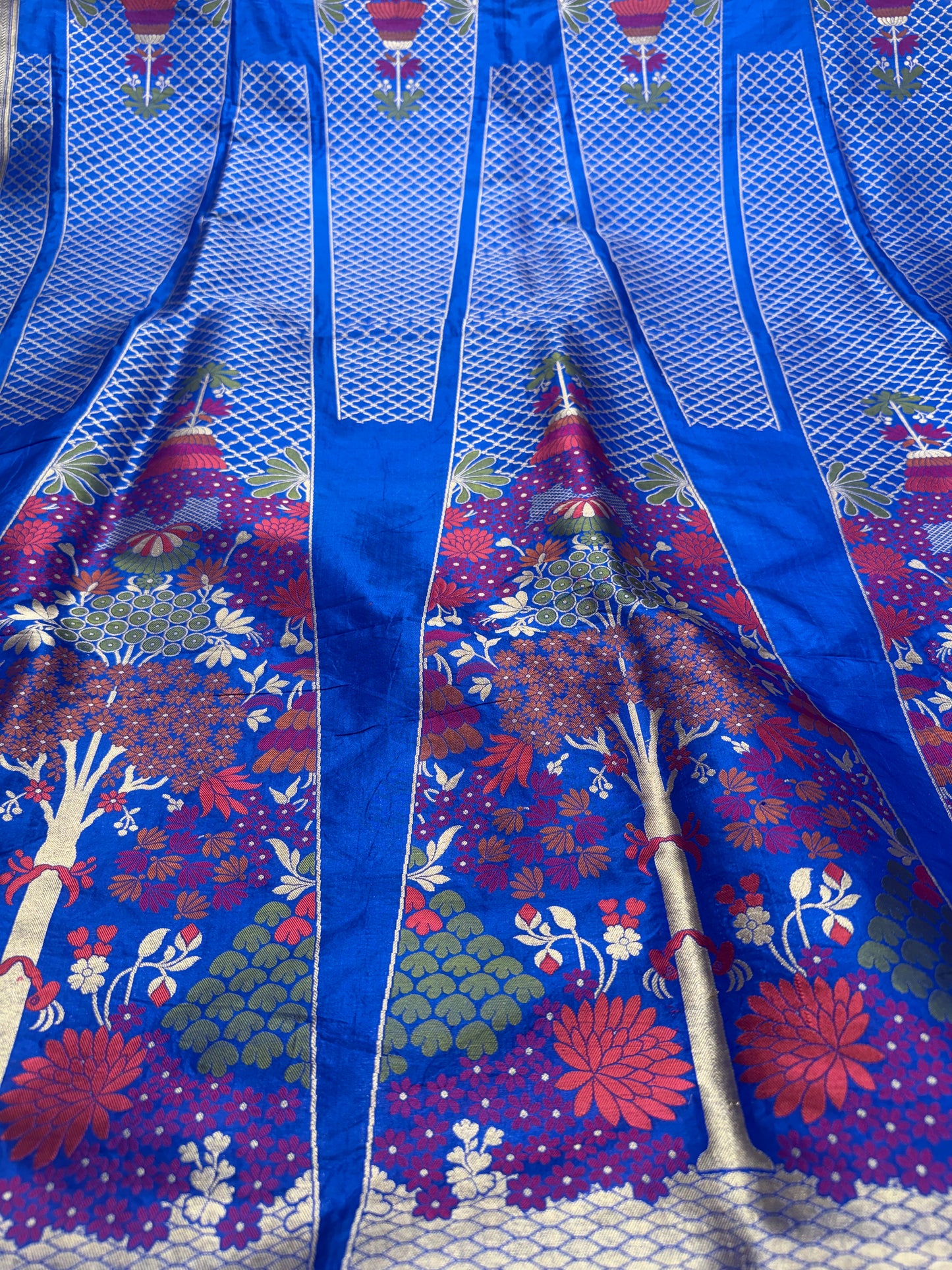 Handwoven Blue Katan Silk Unstitched Lehenga Kalis Set