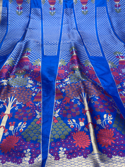 Handwoven Blue Katan Silk Unstitched Lehenga Kalis Set