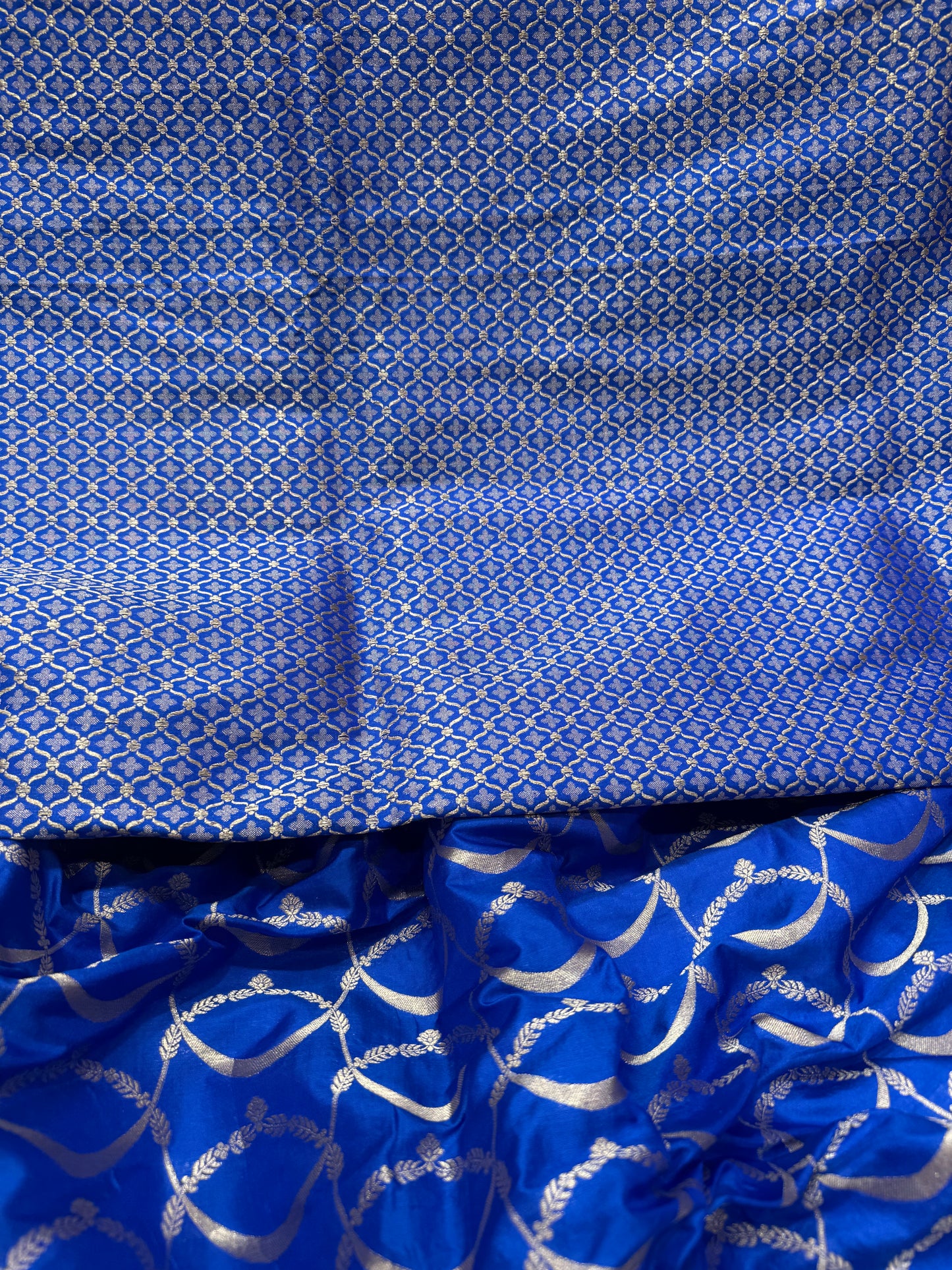 Handwoven Blue Katan Silk Unstitched Lehenga Kalis Set