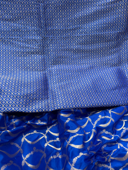 Handwoven Blue Katan Silk Unstitched Lehenga Kalis Set