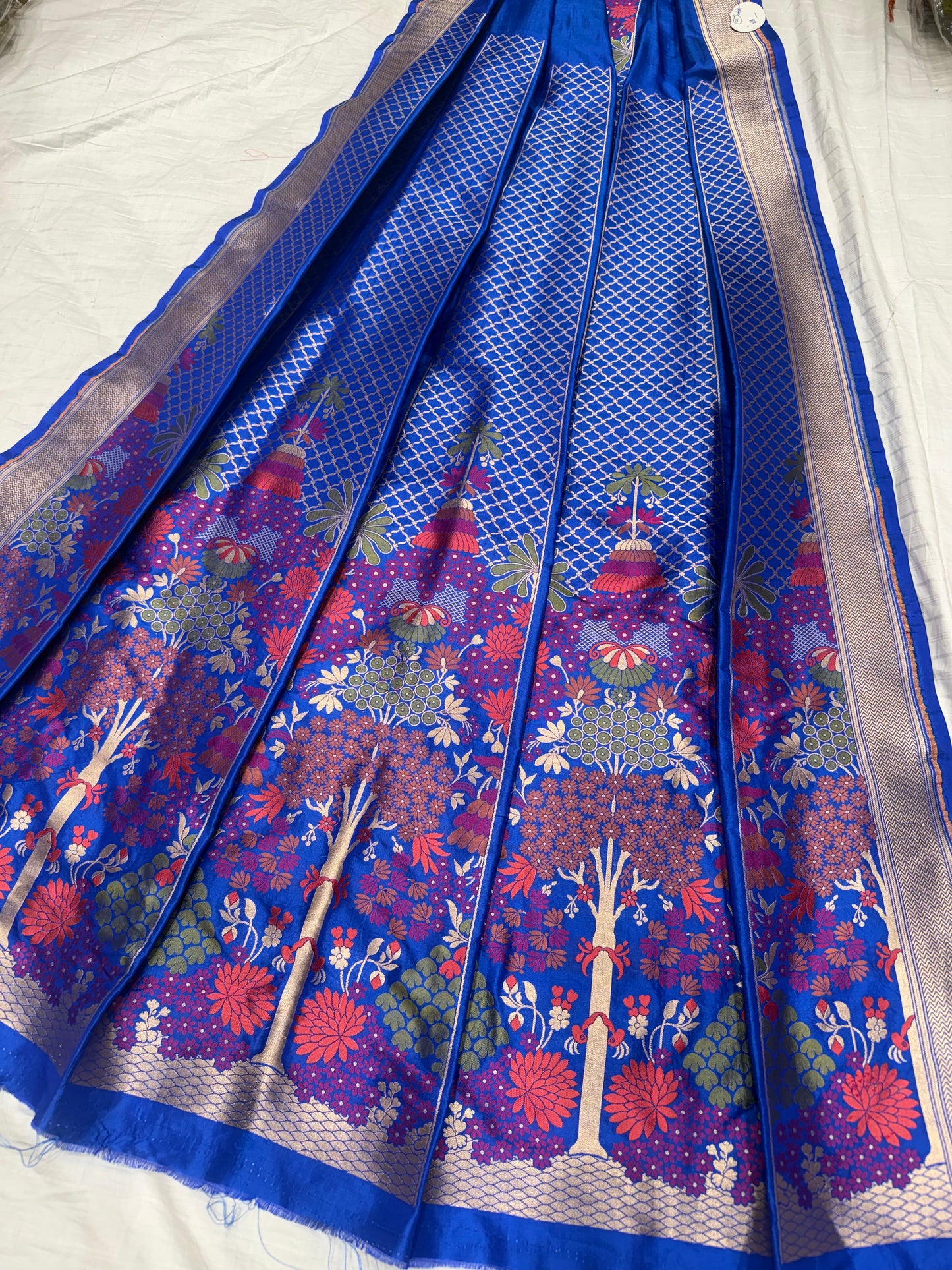 Handwoven Blue Katan Silk Unstitched Lehenga Kalis Set