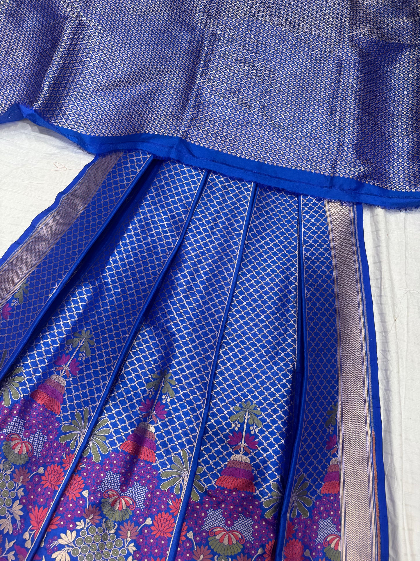 Handwoven Blue Katan Silk Unstitched Lehenga Kalis Set