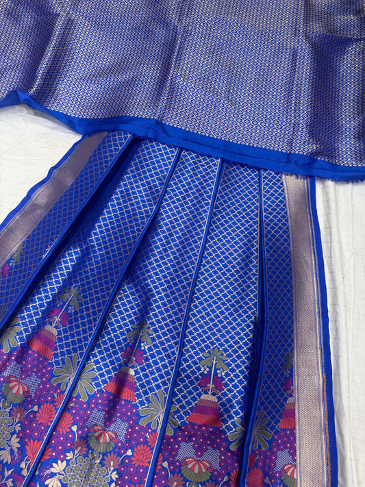 Handwoven Blue Katan Silk Unstitched Lehenga Kalis Set