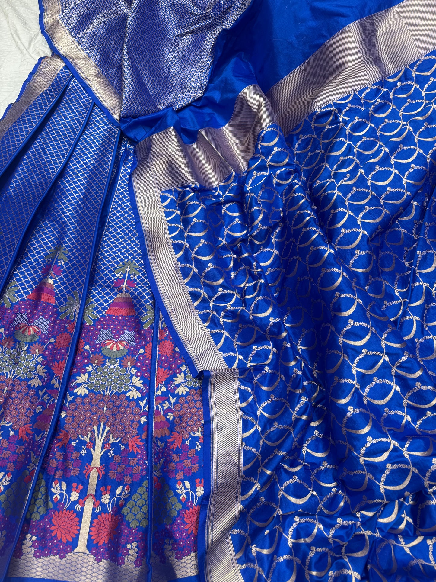Handwoven Blue Katan Silk Unstitched Lehenga Kalis Set
