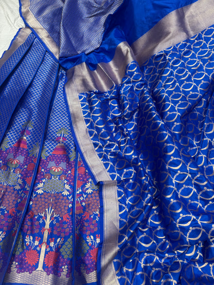 Handwoven Blue Katan Silk Unstitched Lehenga Kalis Set