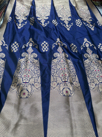 Handwoven Silk Navy Blue Meenakari Lehenga Set