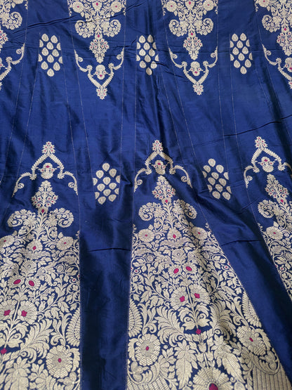 Handwoven Silk Navy Blue Meenakari Lehenga Set