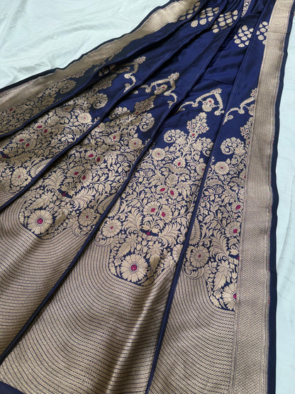 Handwoven Silk Navy Blue Meenakari Lehenga Set
