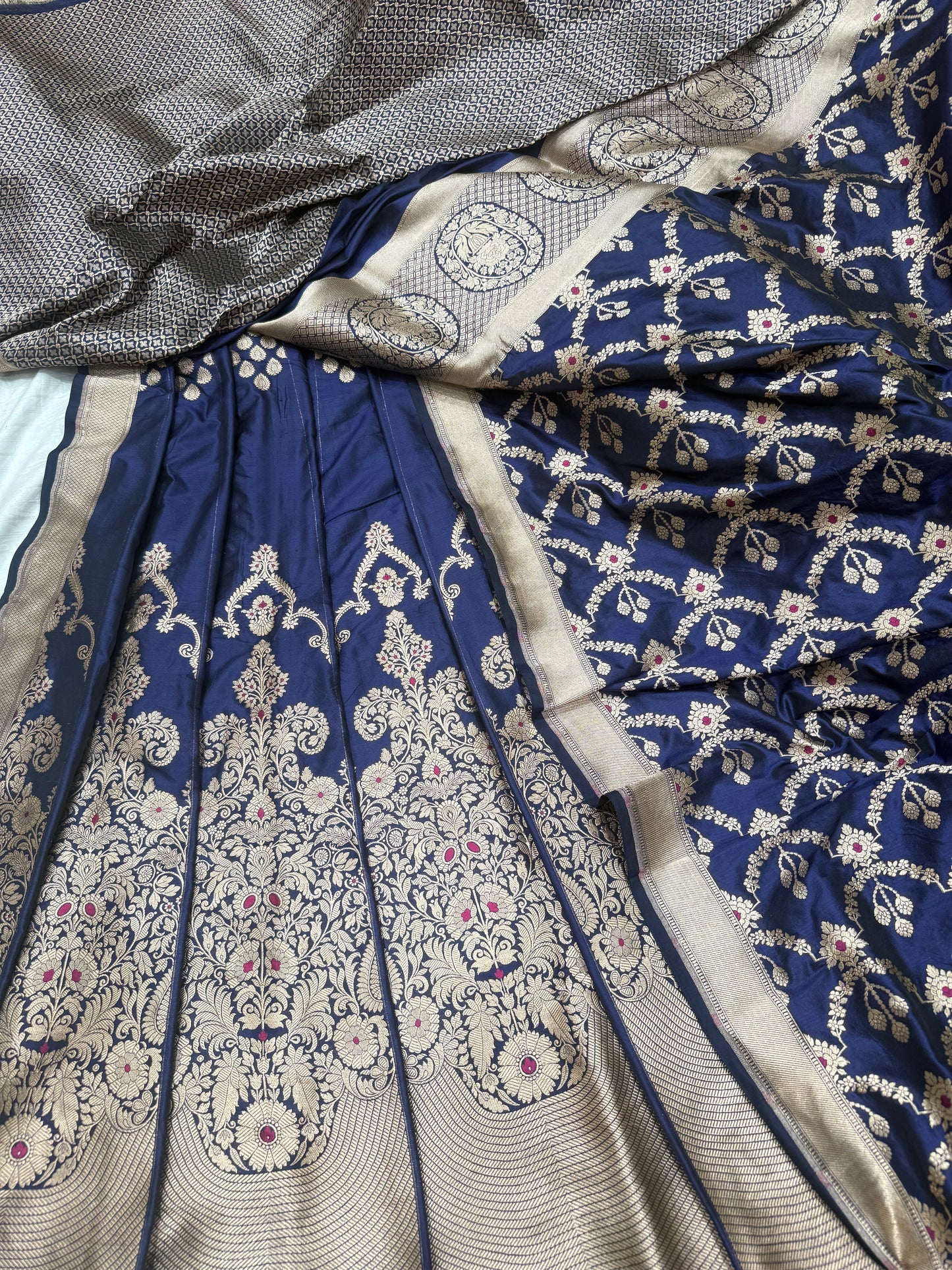 Handwoven Silk Navy Blue Meenakari Lehenga Set