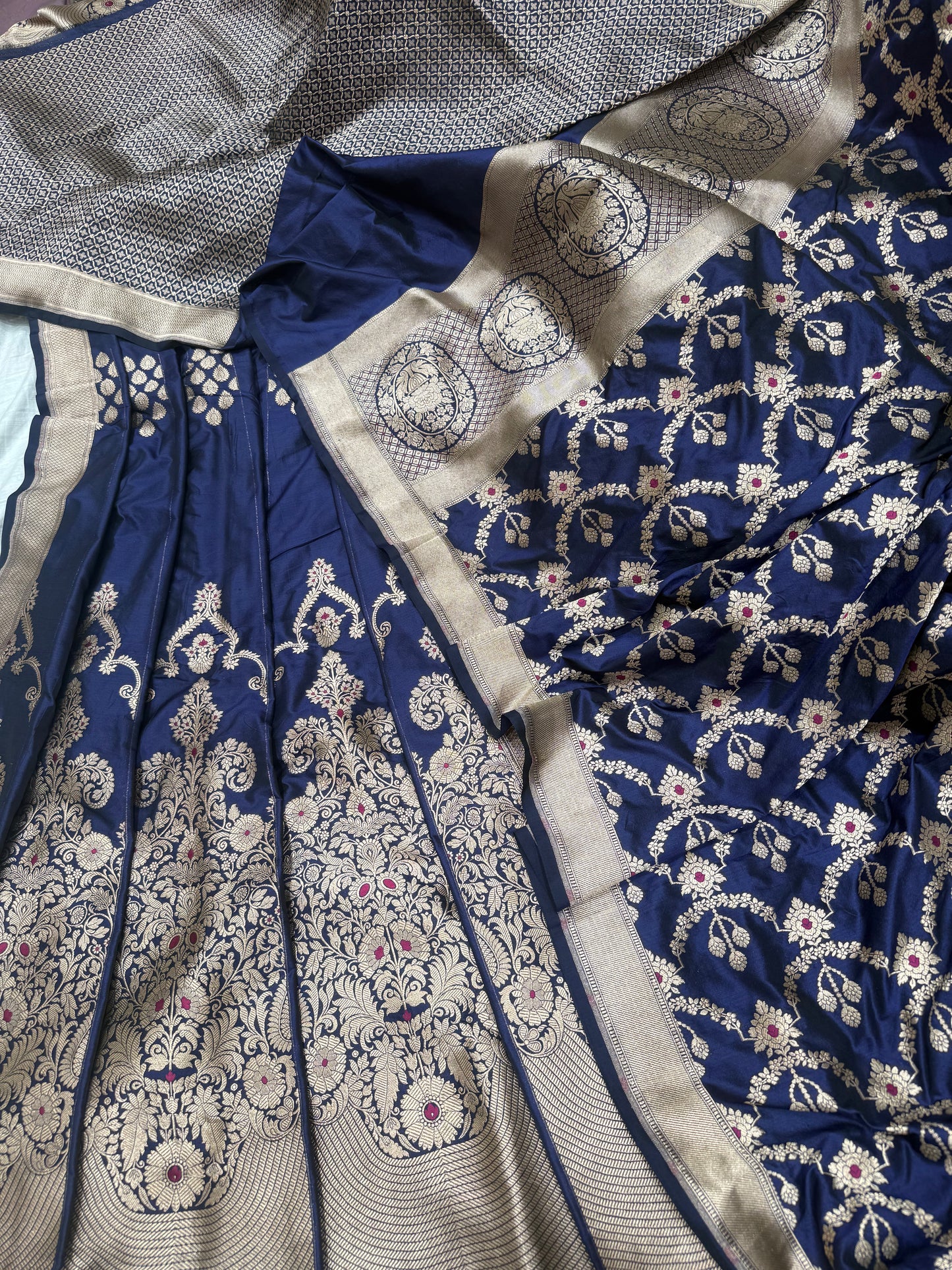 Handwoven Silk Navy Blue Meenakari Lehenga Set