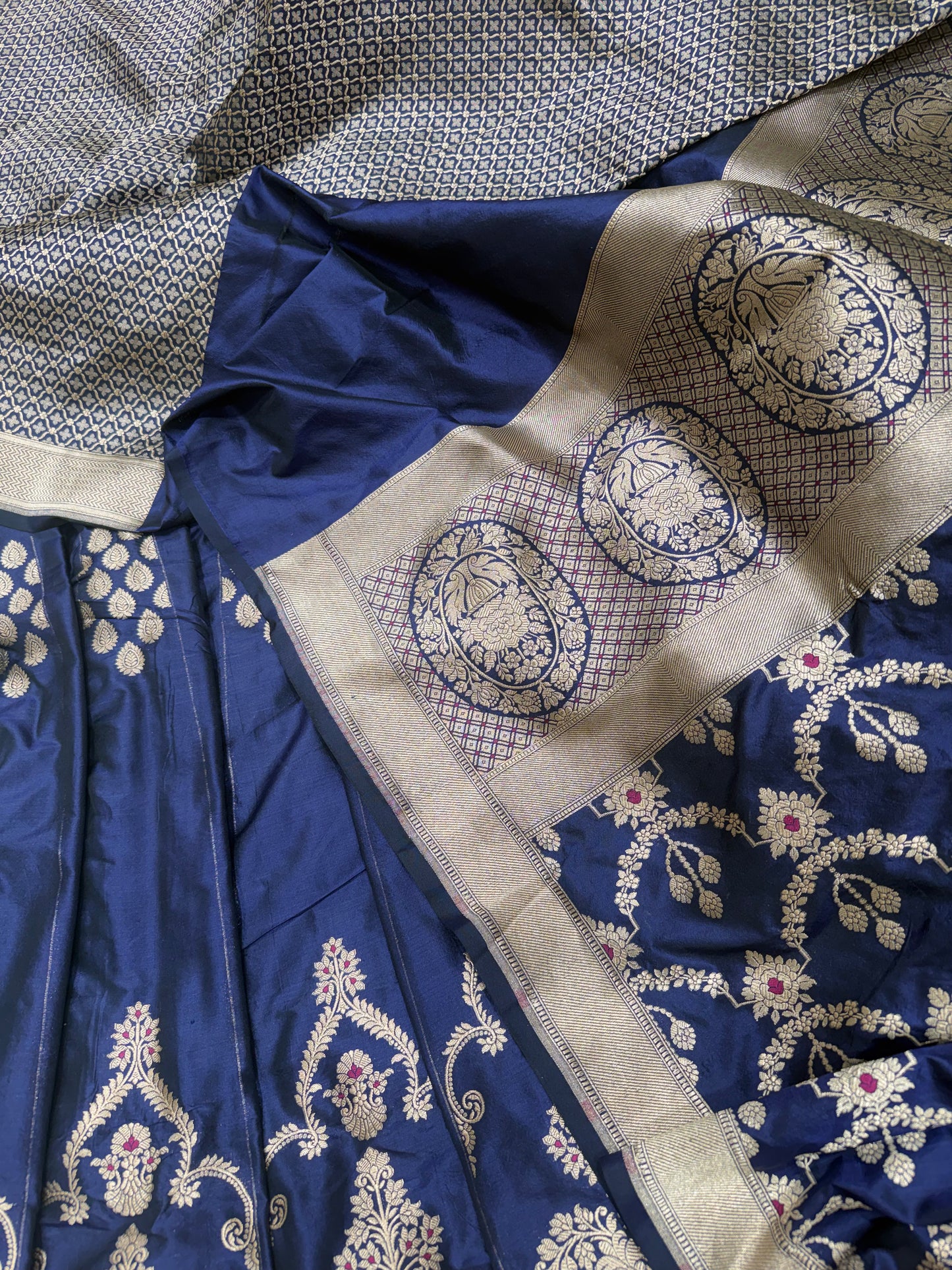 Handwoven Silk Navy Blue Meenakari Lehenga Set