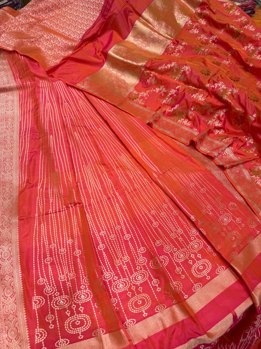 Handwoven Peach Katan Silk Lehenga Set