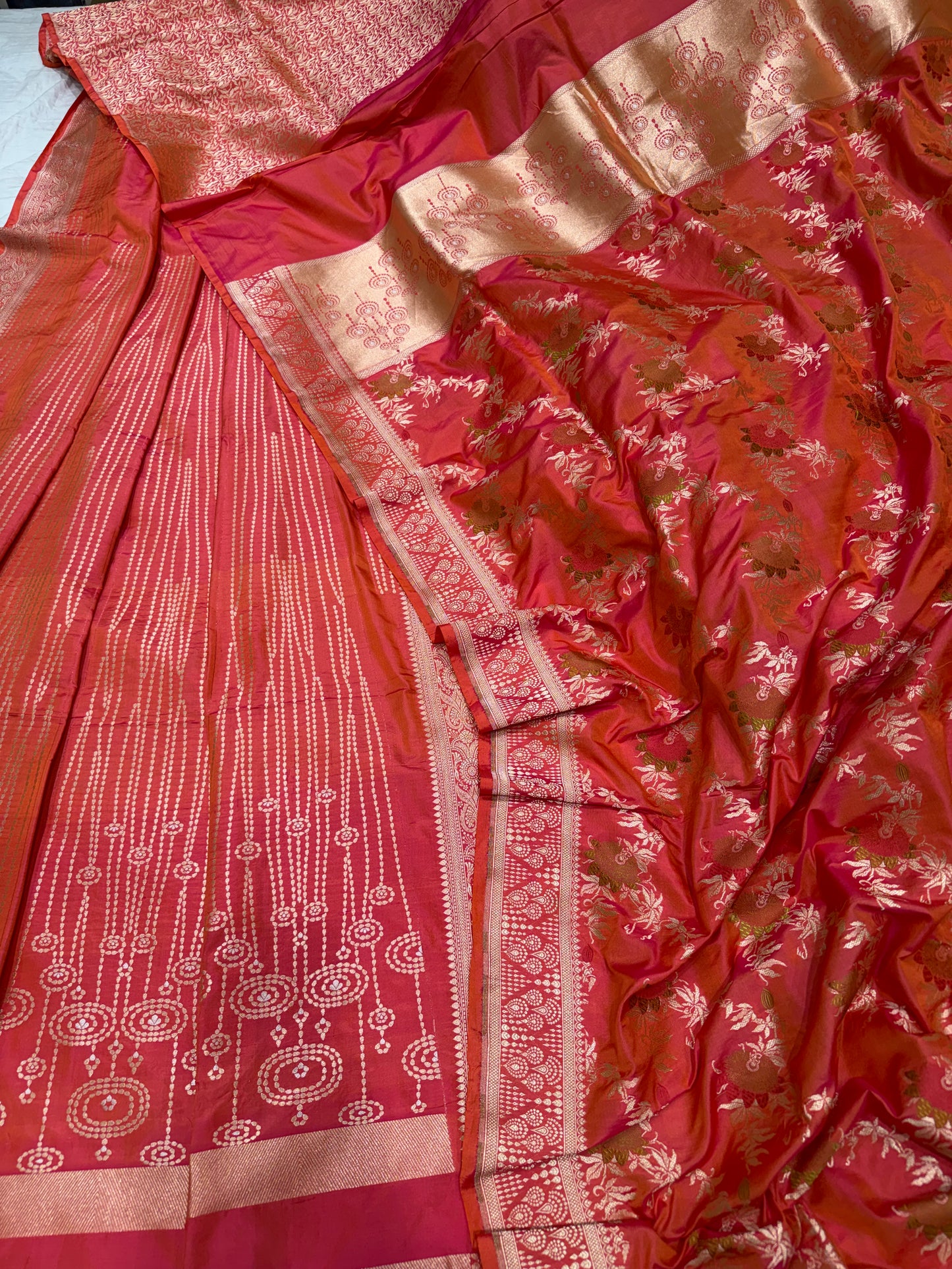 Handwoven Peach Katan Silk Lehenga Set