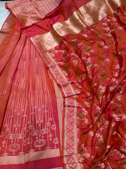 Handwoven Peach Katan Silk Lehenga Set