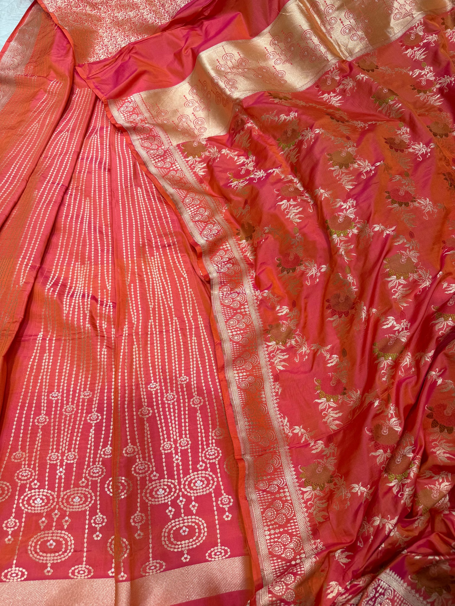 Handwoven Peach Katan Silk Lehenga Set