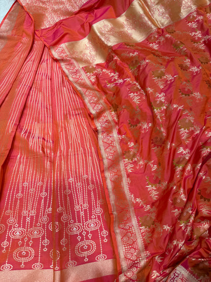 Handwoven Peach Katan Silk Lehenga Set