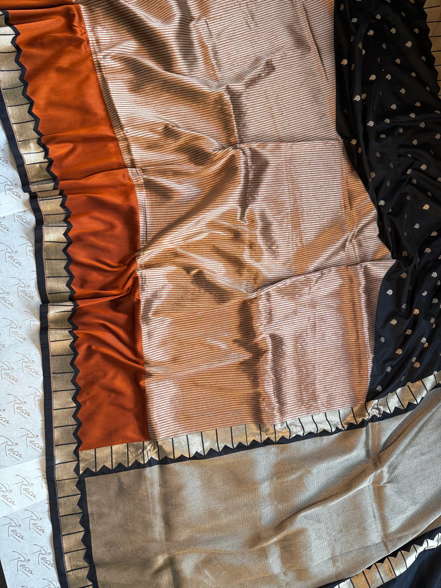 Handwoven Orange & Black Silk Contemporary Banarasi Saree