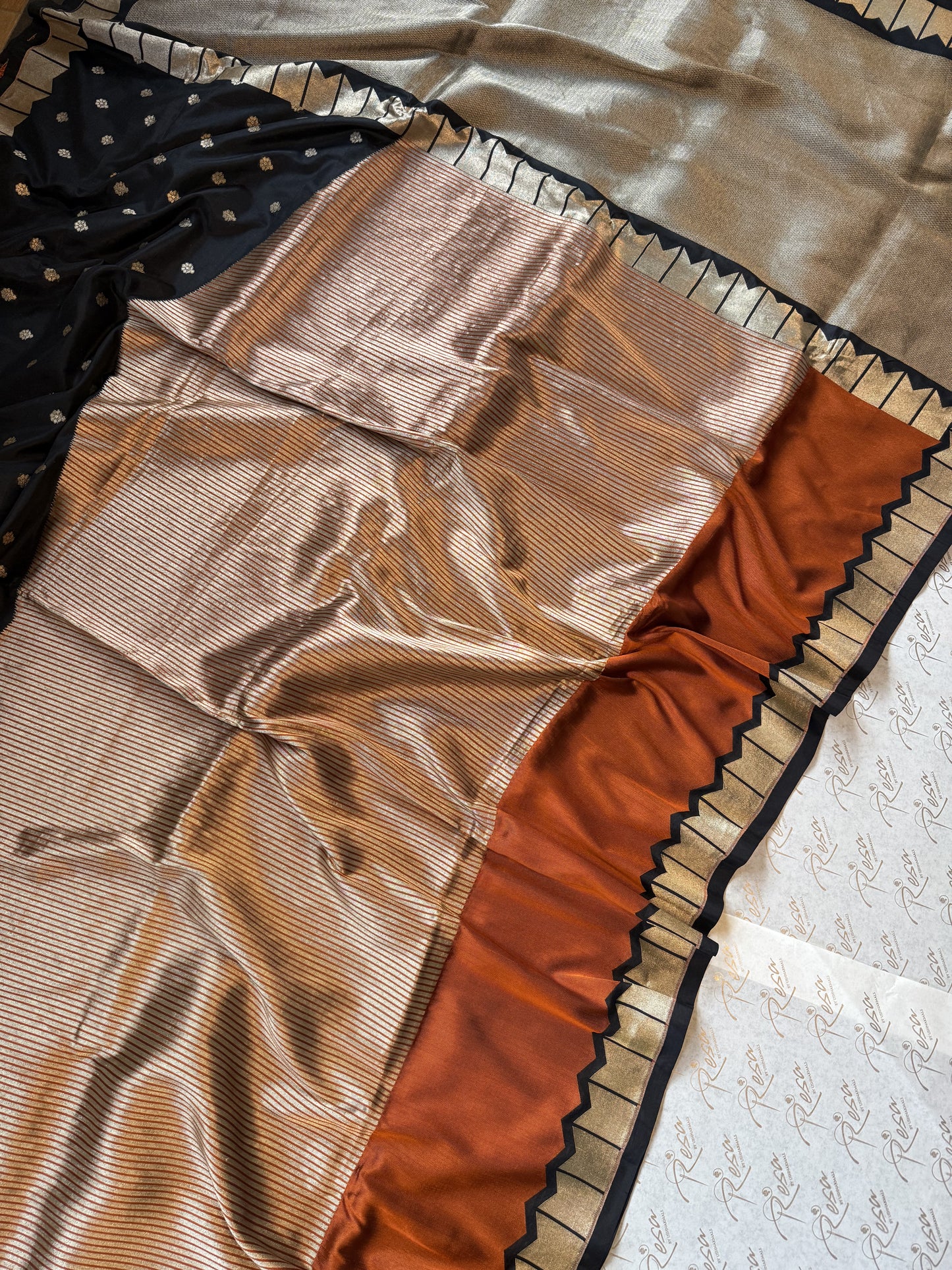 Handwoven Orange & Black Silk Contemporary Banarasi Saree