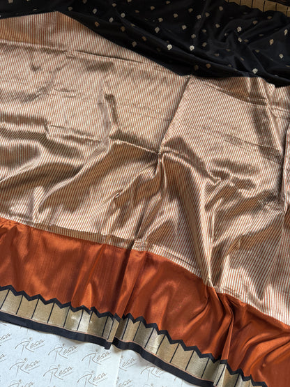 Handwoven Orange & Black Silk Contemporary Banarasi Saree