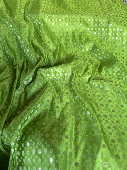 Handwoven lime Green Satin Silk Tanchoi Thaan