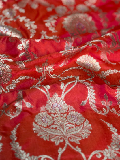 Handwoven Crimson Pink Jaal Silk Thaan