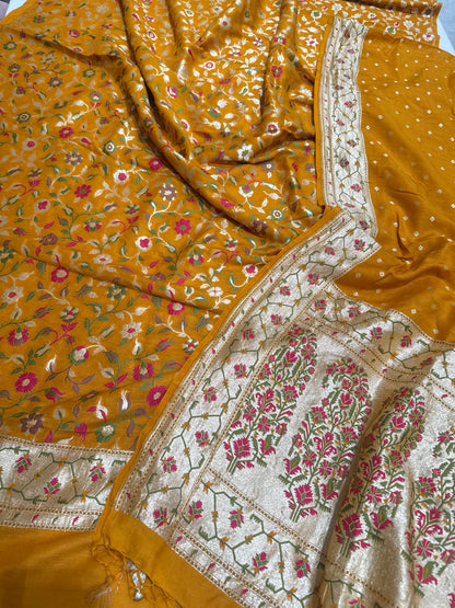 Handwoven Monga Silk Mustard Meenakari Paithani Suit Set