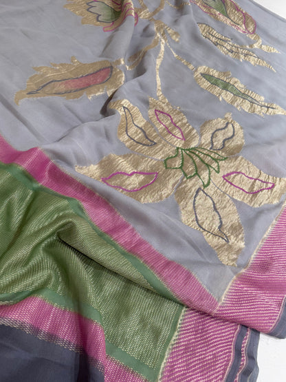 Handwoven Georgette Floral Hand-Dyed Banarasi Saree