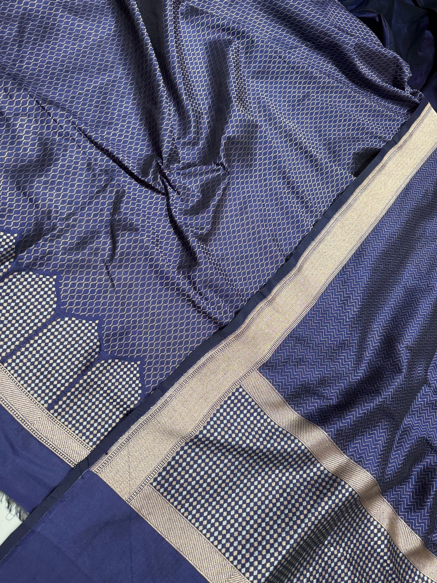 Handwoven Abstract Blue Silk Unstitched Suit Set