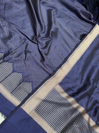 Handwoven Abstract Blue Silk Unstitched Suit Set