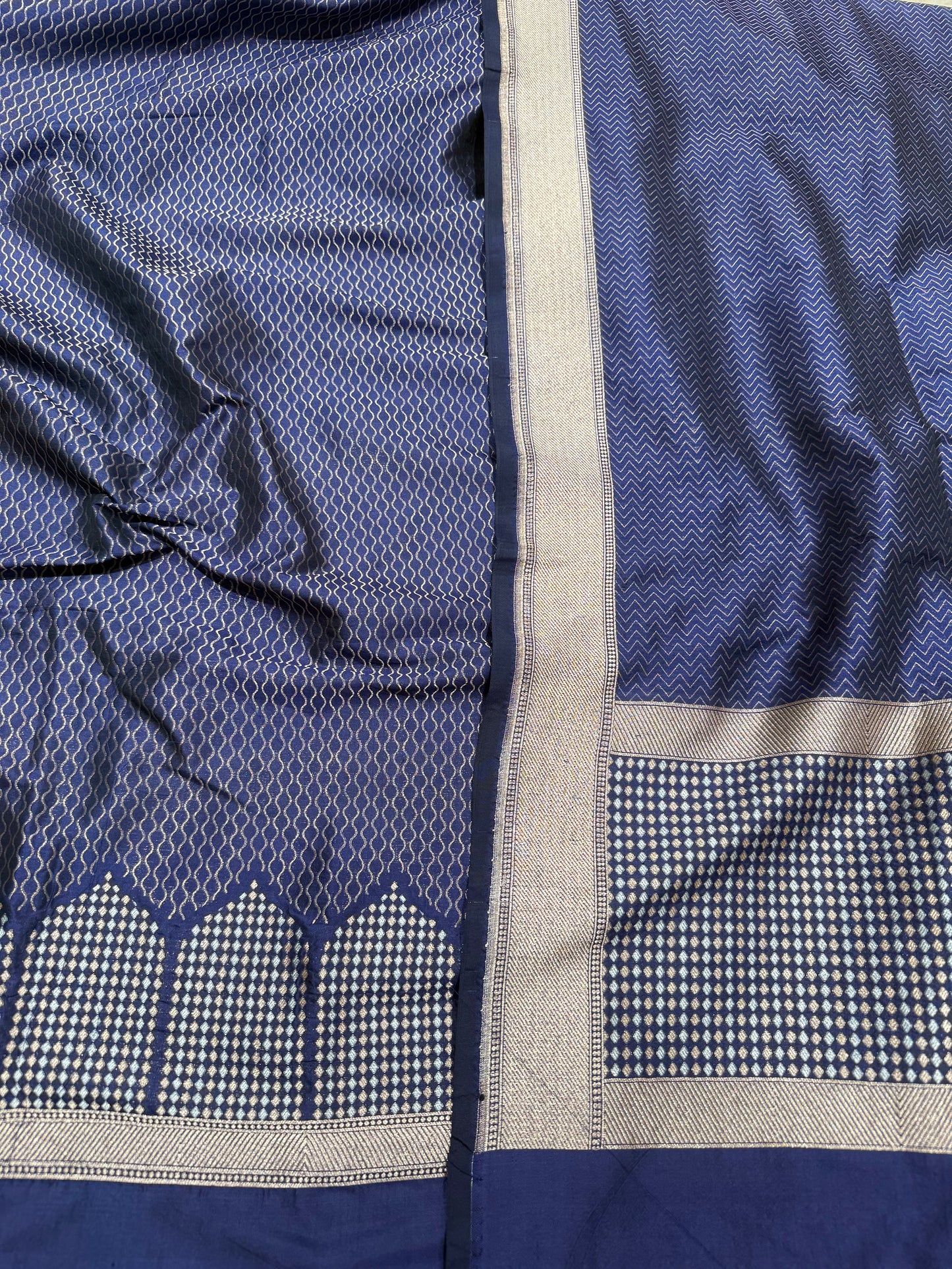 Handwoven Abstract Blue Silk Unstitched Suit Set