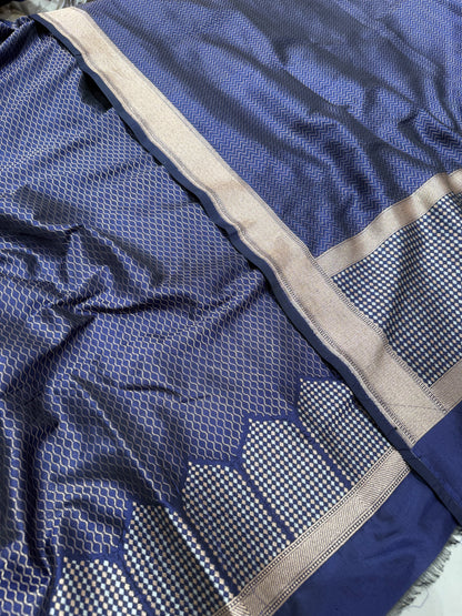 Handwoven Abstract Blue Silk Unstitched Suit Set