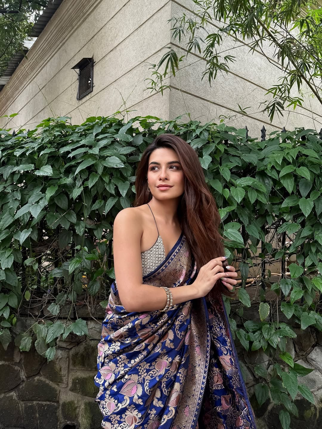 Handwoven Persian Blue Katan Silk Meenakari Jaal Saree