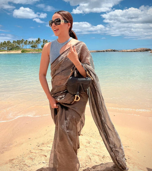 Handwoven Plain Black Tissue Banarasi Saree