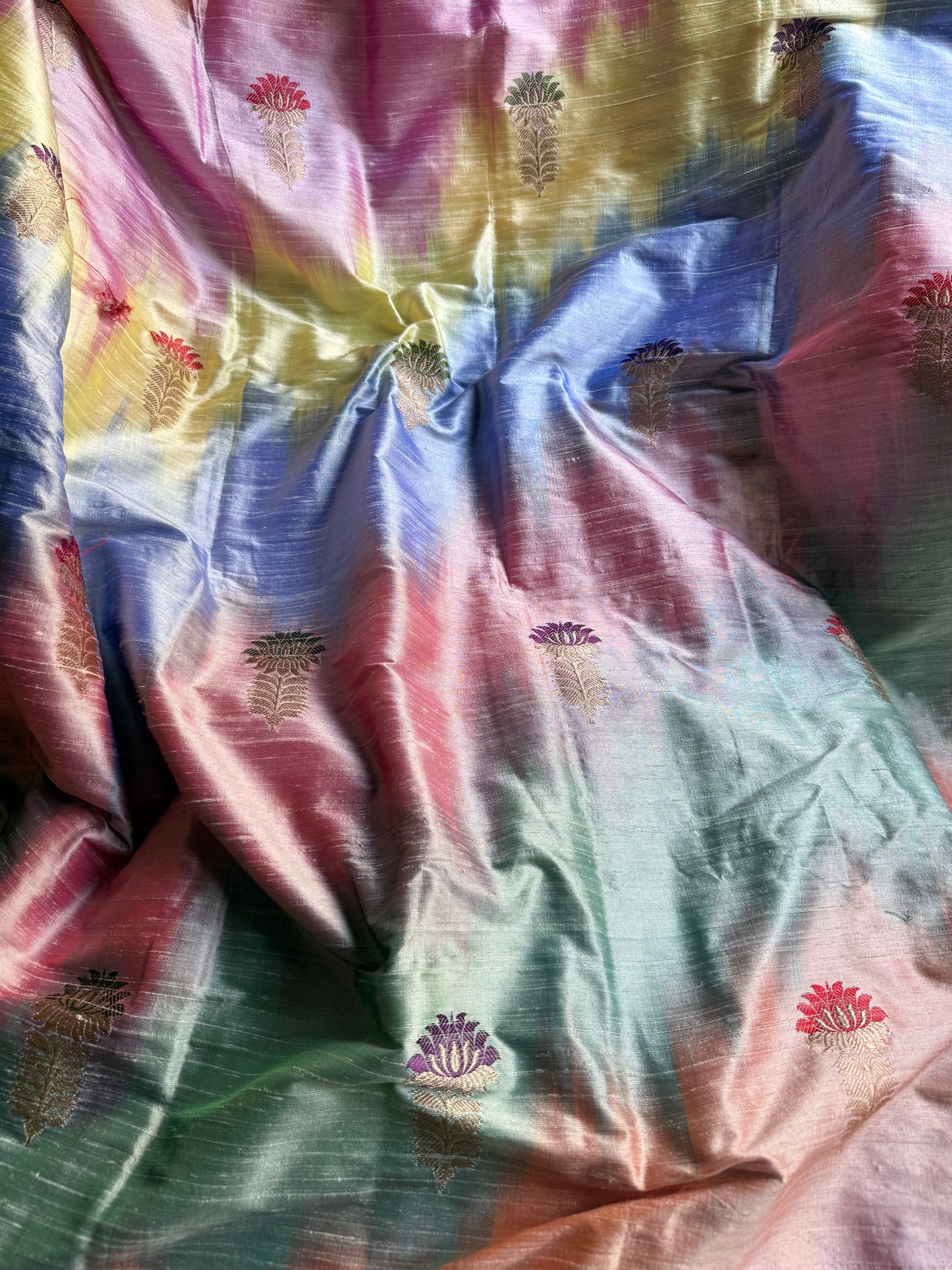 Handwoven Raw Silk Pastel Rangkat Fabric Thaan