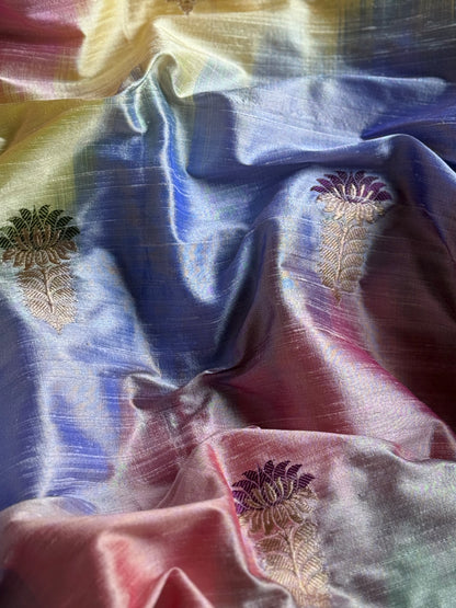 Handwoven Raw Silk Pastel Rangkat Fabric Thaan