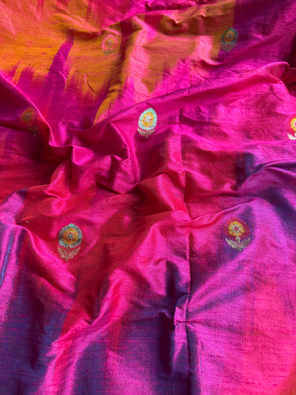 Handwoven Raw Silk Pastel Rangkat Fabric Thaan