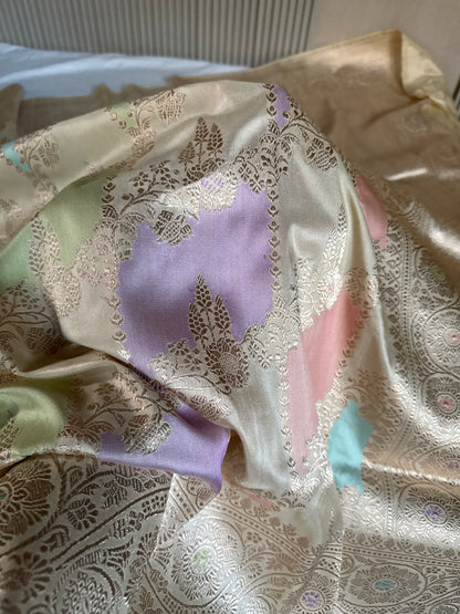Handwoven Pastel Silk Rangkat Kadhwa Saree