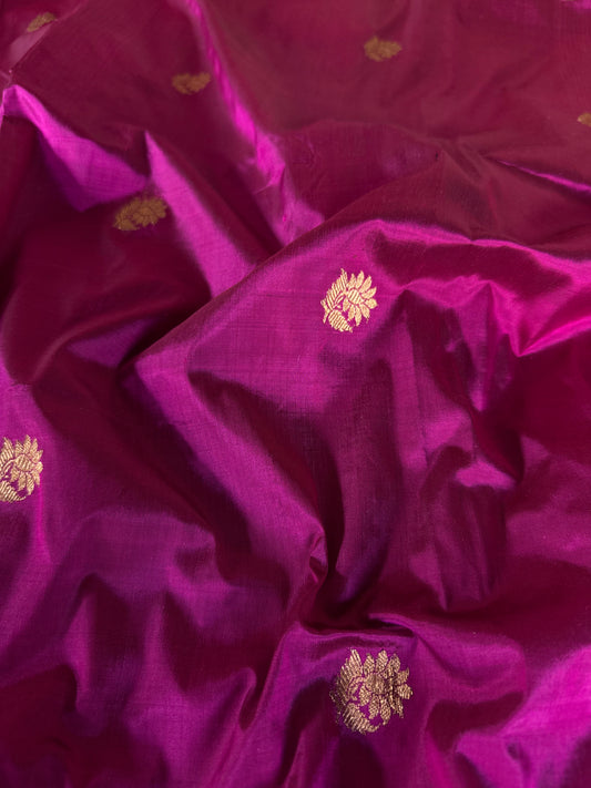 Handwoven Pink Katan Silk Floral Kadhwa Buta Thaan