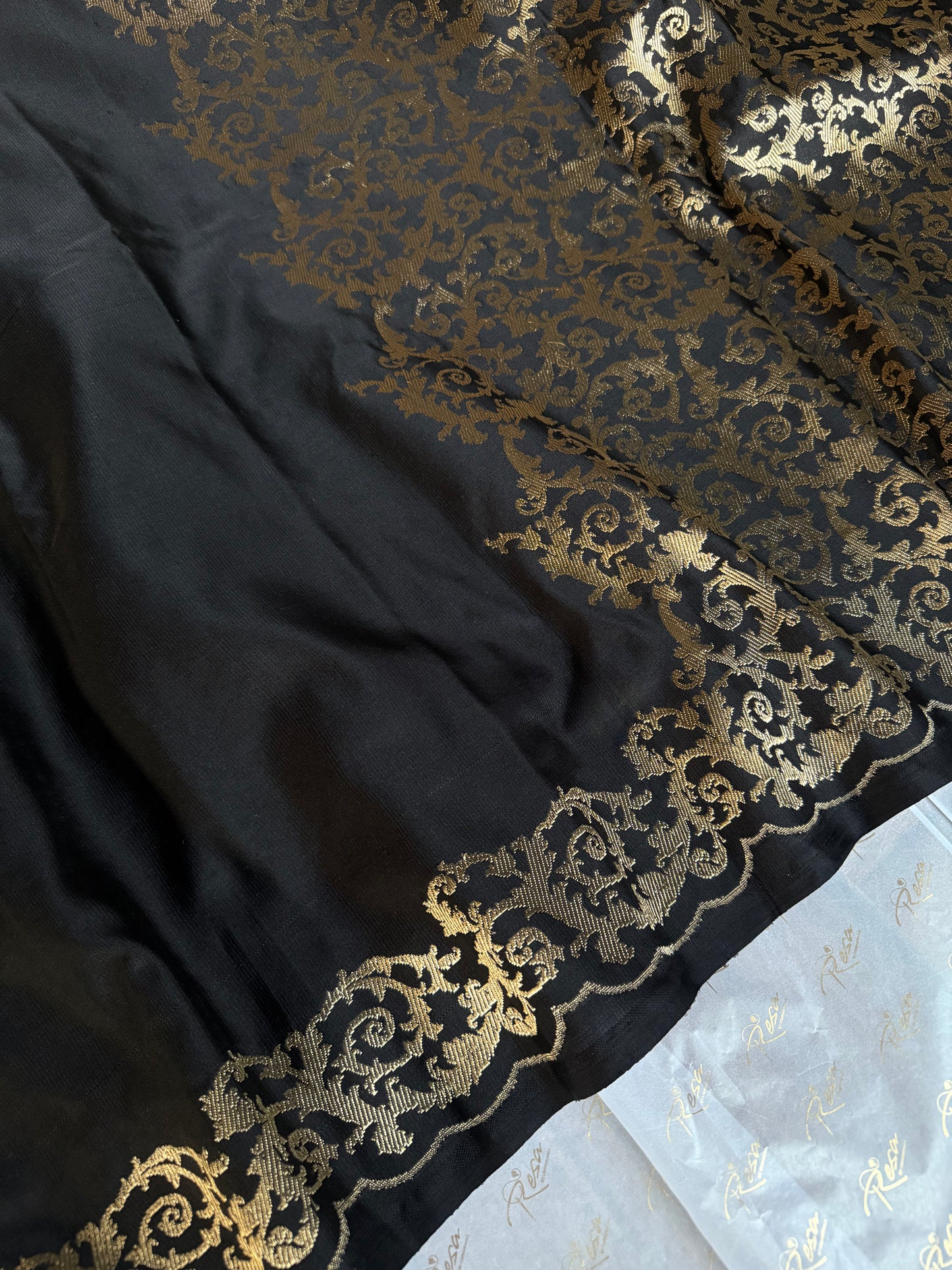 Handwoven Black Satin Mushroo Silk Saree With Kadhwa Border & Pallu